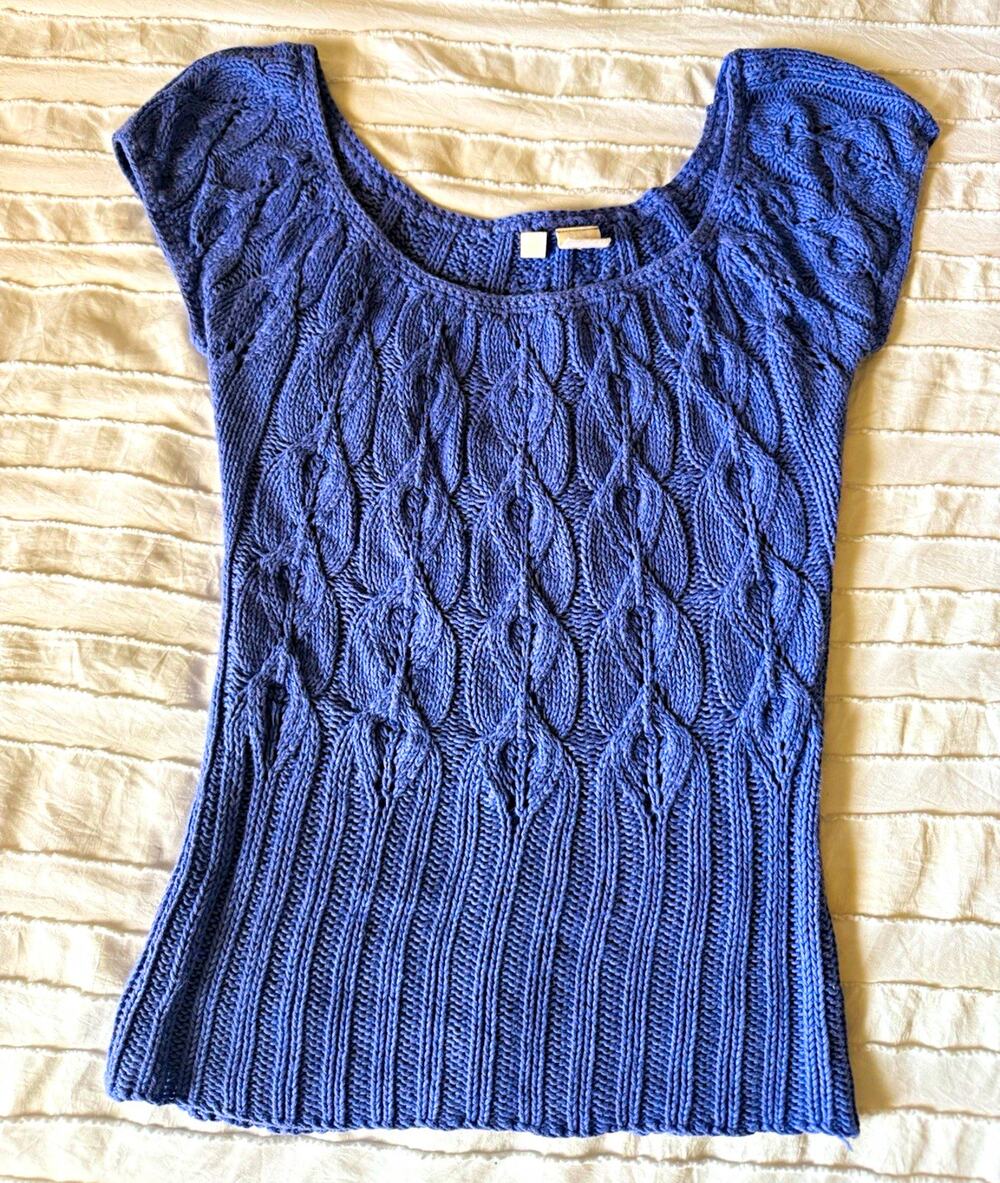 Anthropologie Moth Women's Purple Cable Knit Cap Sleeve Sweater Size M